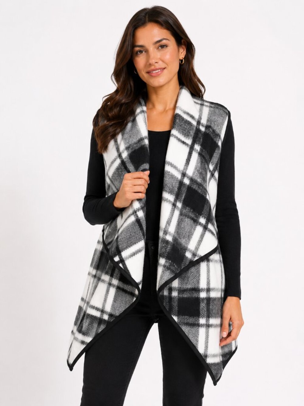 Shein Women’s Black & White Flannel Vest Size S Plaid Sleeveless Jacket